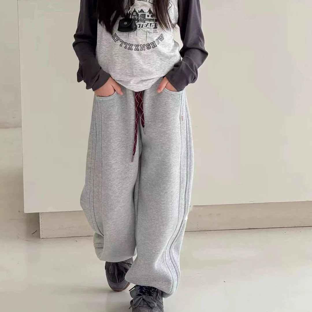 冬款韩版设计感双侧条加绒女童直筒裤 F332 332 K