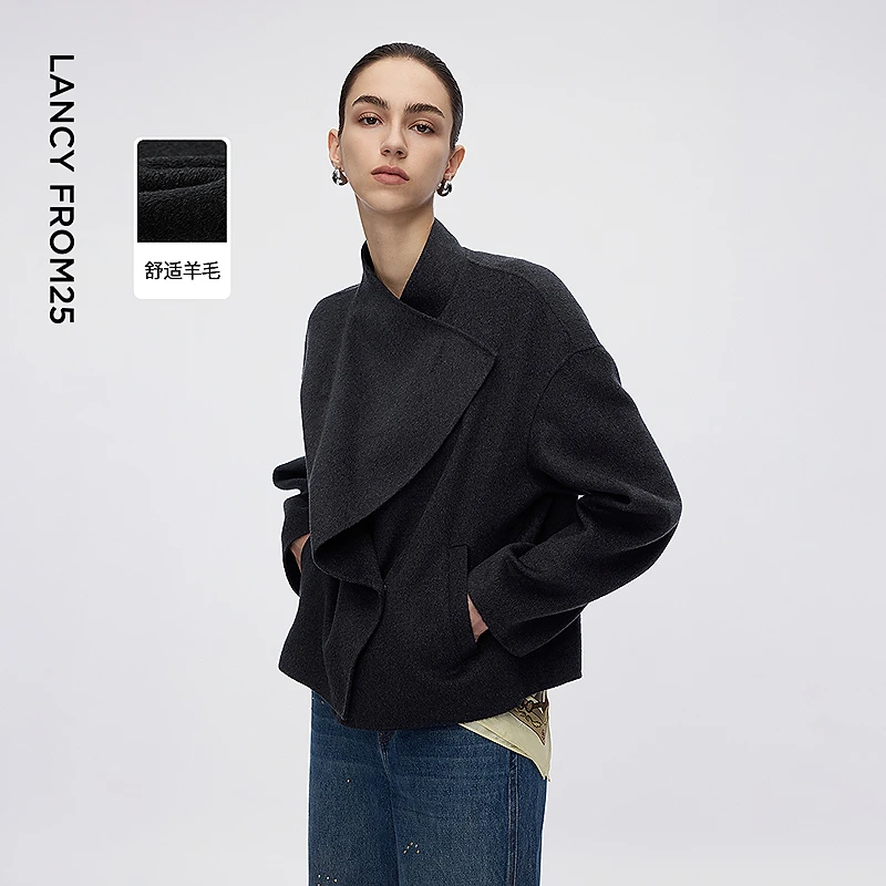 达人朗姿羊毛高级感双面呢大衣气质设计感通勤毛呢外套2025年冬季