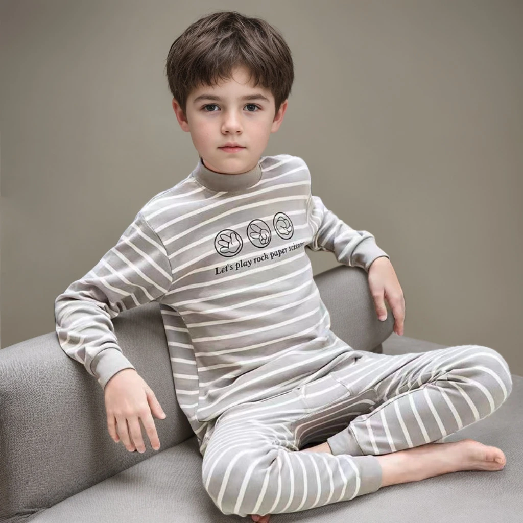 2024新款春秋季仿棉内衣套装家居服男童秋衣秋裤两件套打底衫