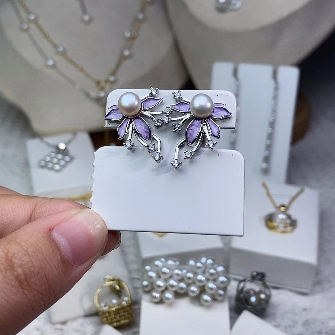 银S925镶嵌淡水珍珠耳饰