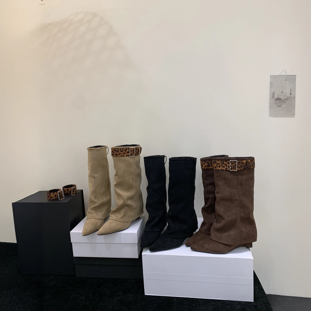 长筒条纹英伦韩版百搭日系潮流秋冬黑色时装靴复古长靴秋季过膝