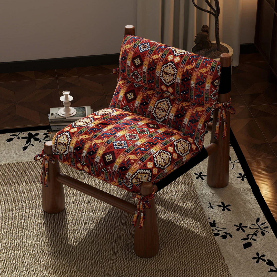 波西米亚风实木设计师棒球椅家用客厅中古单人休闲椅氛围感沙发椅