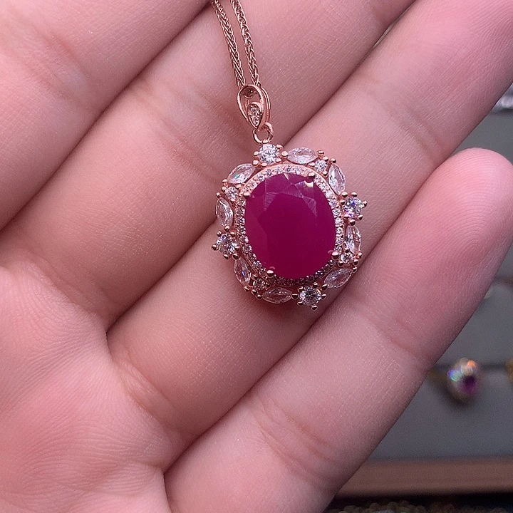 红宝石颈饰银S925镶嵌