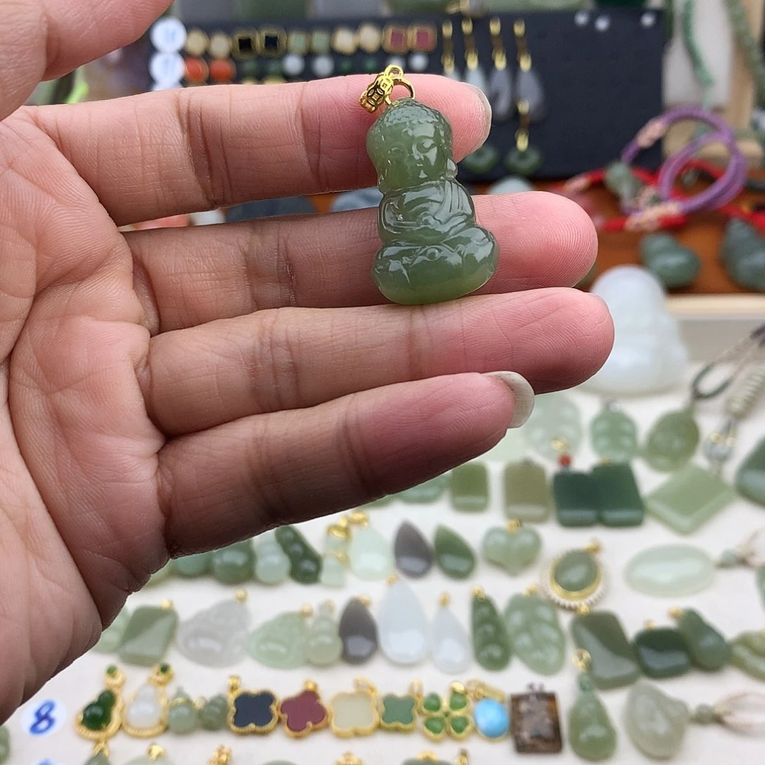 和田玉银S925镶嵌吊坠(不含链)