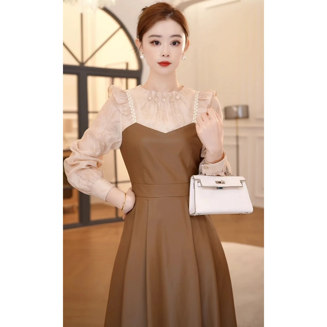 【嘉嘉JIANG-W】醉里秋波 气质拼接撞色假两件连衣裙 XJ243L1094