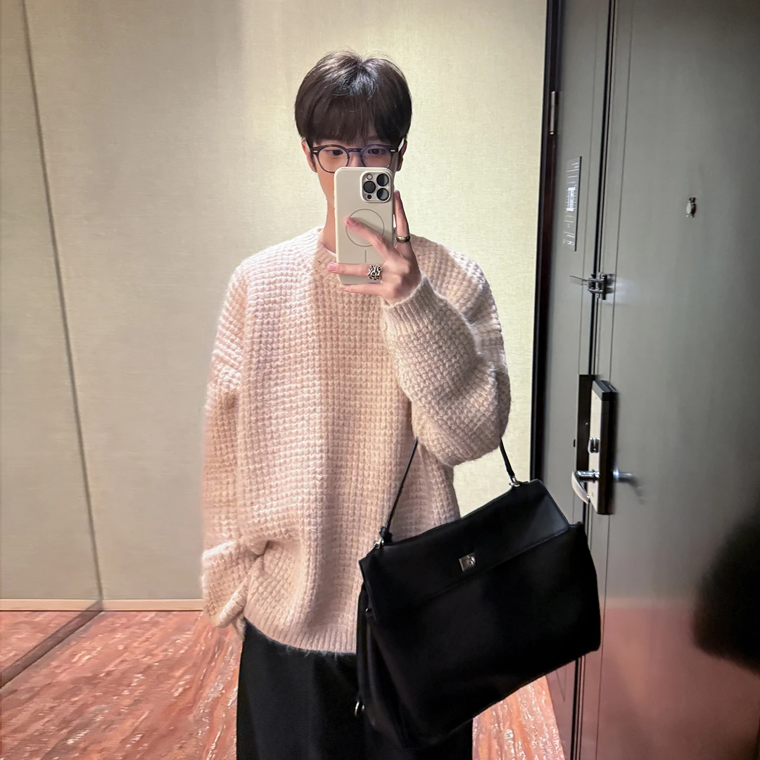 高林凡 羊毛针织衫纯色圆领套头保暖毛衣男女秋冬简约加厚宽松