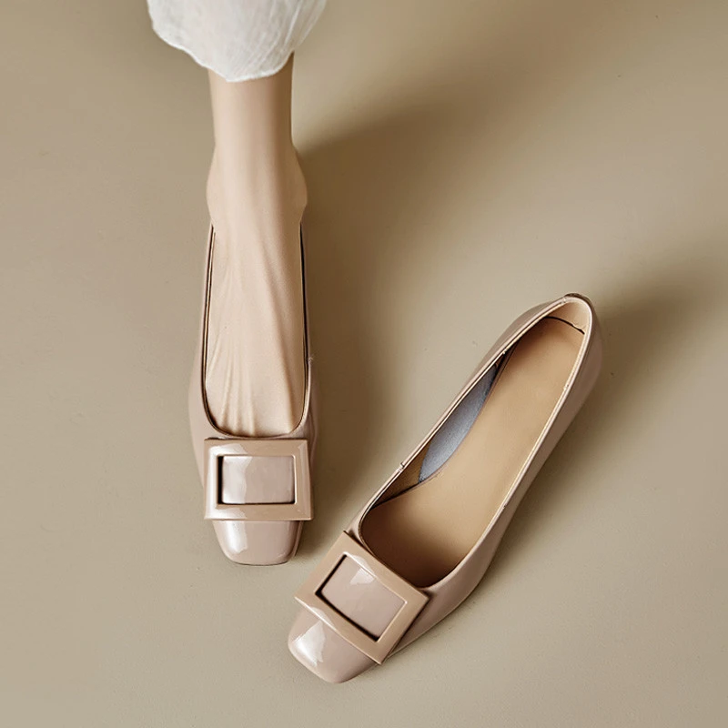 王炸推荐！巨软~正品经典方扣单鞋女中跟浅口气质方头女鞋粗跟