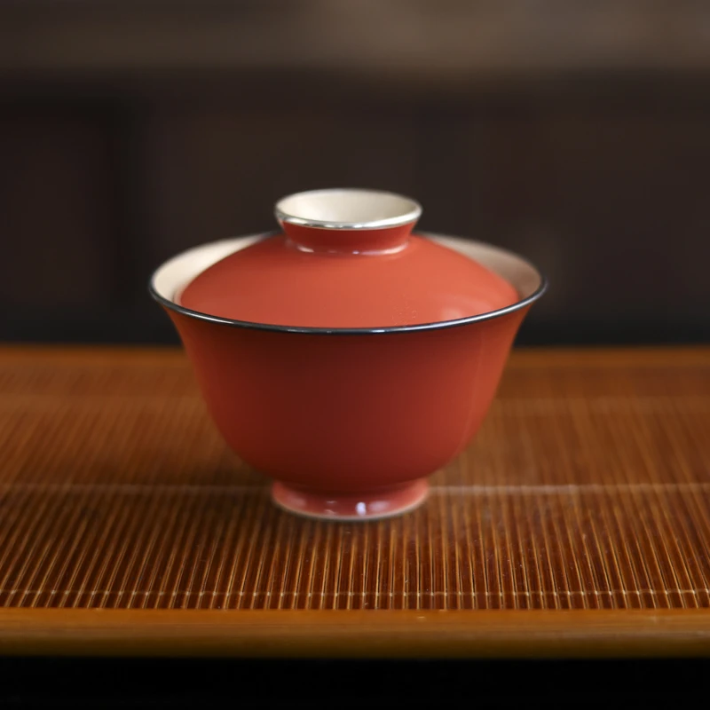 阿茶  柿子红盖碗(120ml)零配（ZX-0179）
