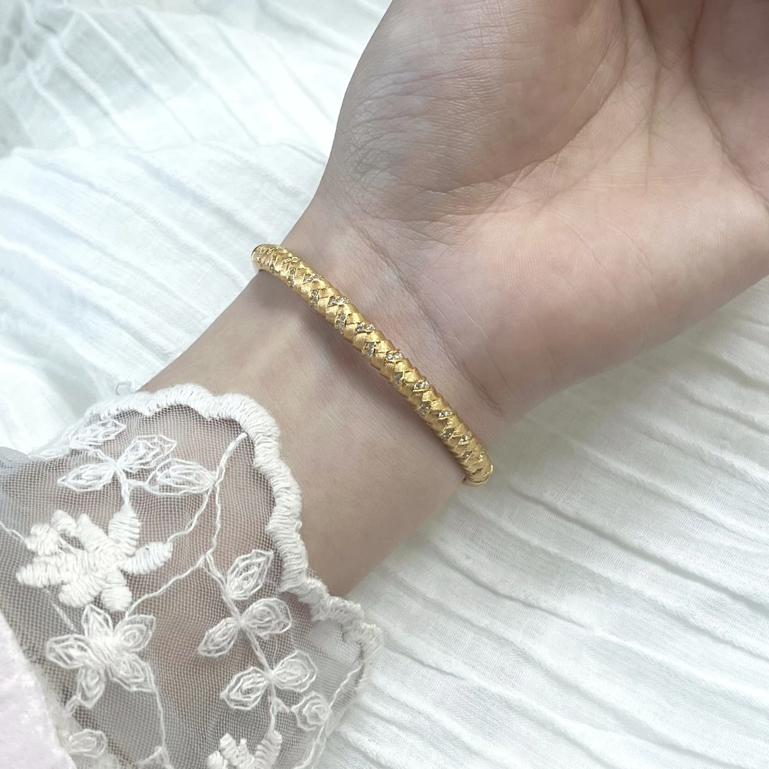 925银合成锆石手镯 韩国ins风时尚百搭气质简约 中古拉丝手镯