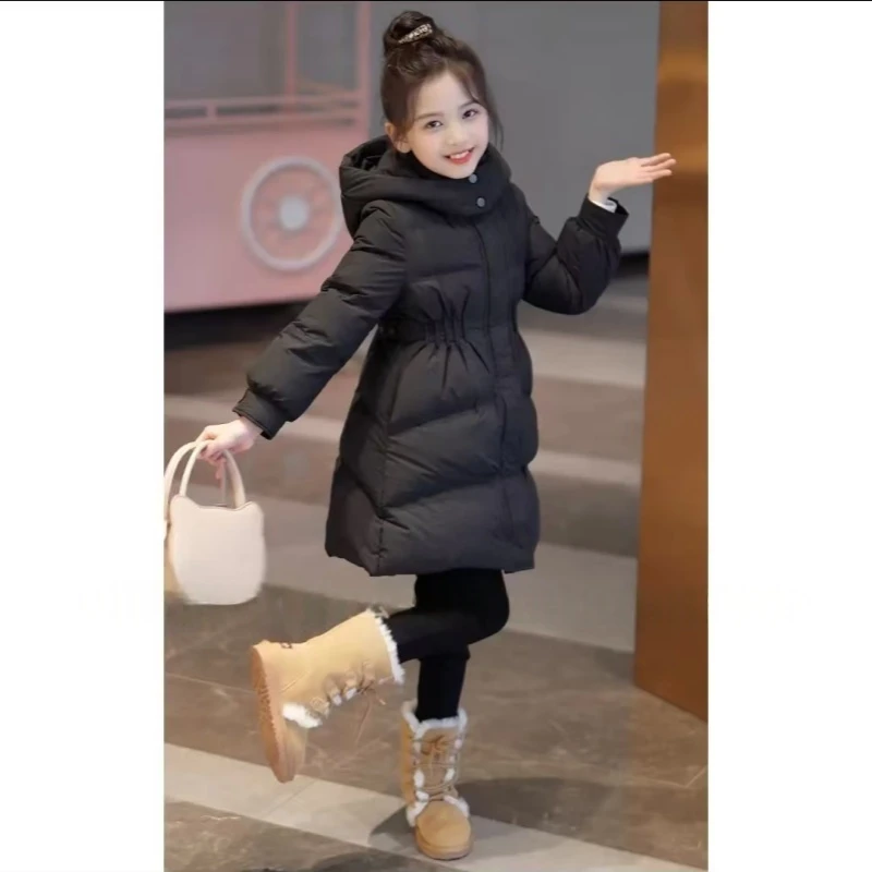 2025新款冬季女童时尚黑色羽绒服保暖加厚中长款外套洋气冬装