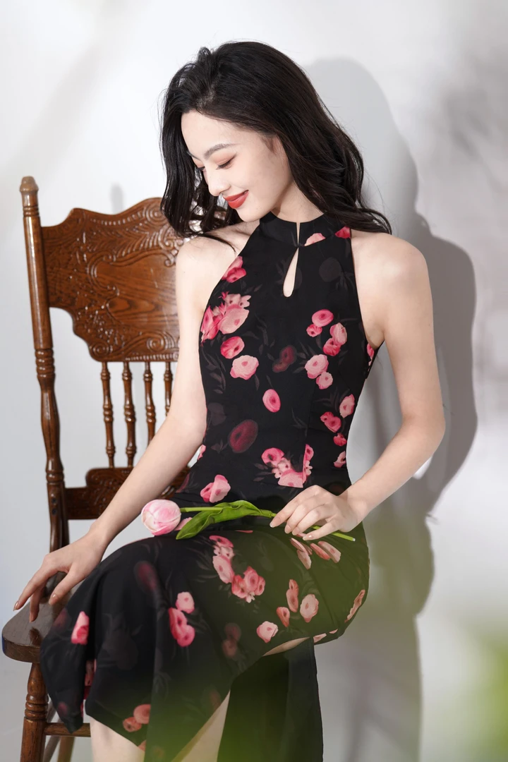 苏故里【墨薇】文艺复古绿色日常旗袍优雅立领修身衣长120夏季