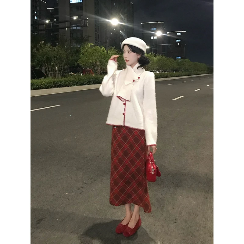 SHAOER【歆心格】韩系日常百搭时尚高腰格纹半身裙S725G16422