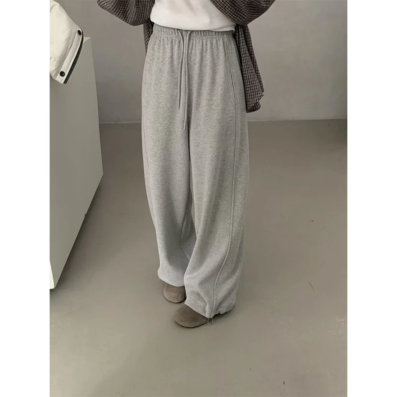 两穿卫裤~抽绳束脚加绒棉质直筒裤女秋冬慵懒感宽松休闲哈伦卫裤