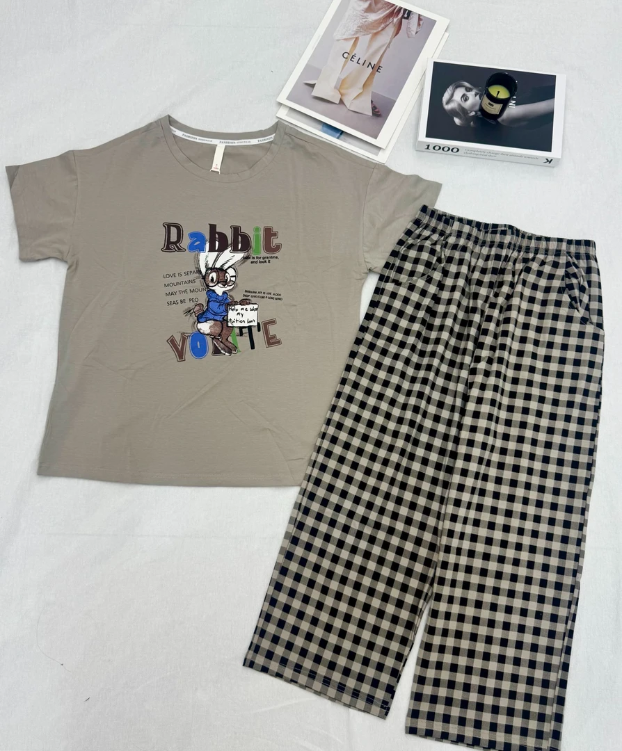 7039爽棉短袖八分裤夏季套装