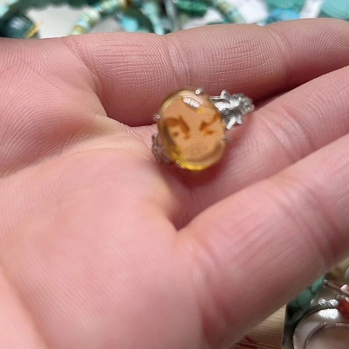 琥珀戒指合金戒指男女配饰