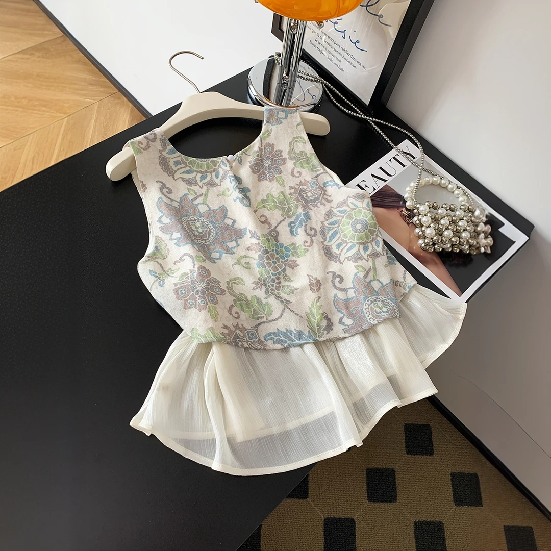 不规则撞色复古2025夏季新品设计感显瘦独特漂亮背心假两件上衣女