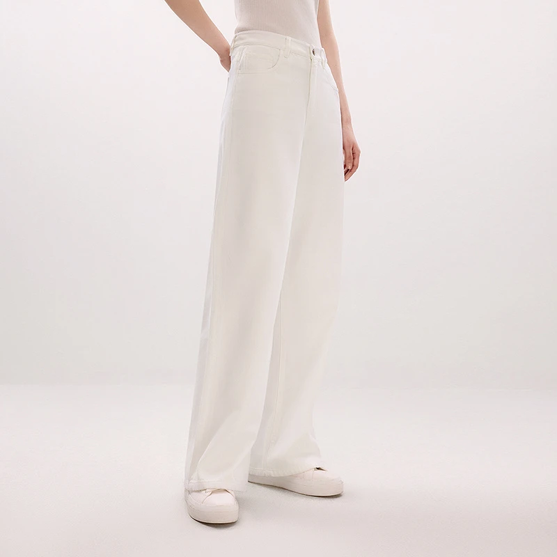 【商场同款】朗姿年夏新款简约气质直筒廓形牛仔裤阔腿裤显瘦长裤女