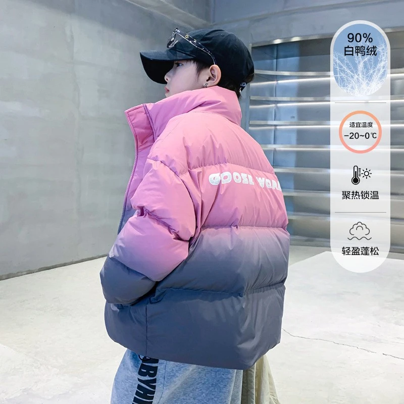 巴拉男童冬装渐变色90白鸭绒羽绒服2025新款儿童加厚保暖外套中大