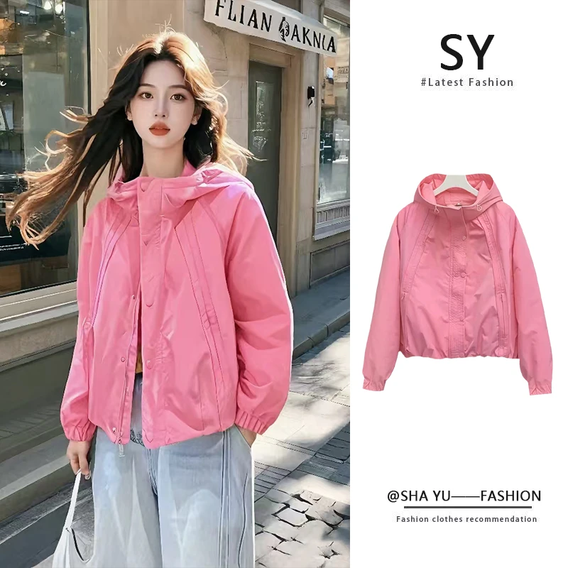 独特撞色连帽外套卫衣女春季2025年新款设计感时尚通勤冲锋衣