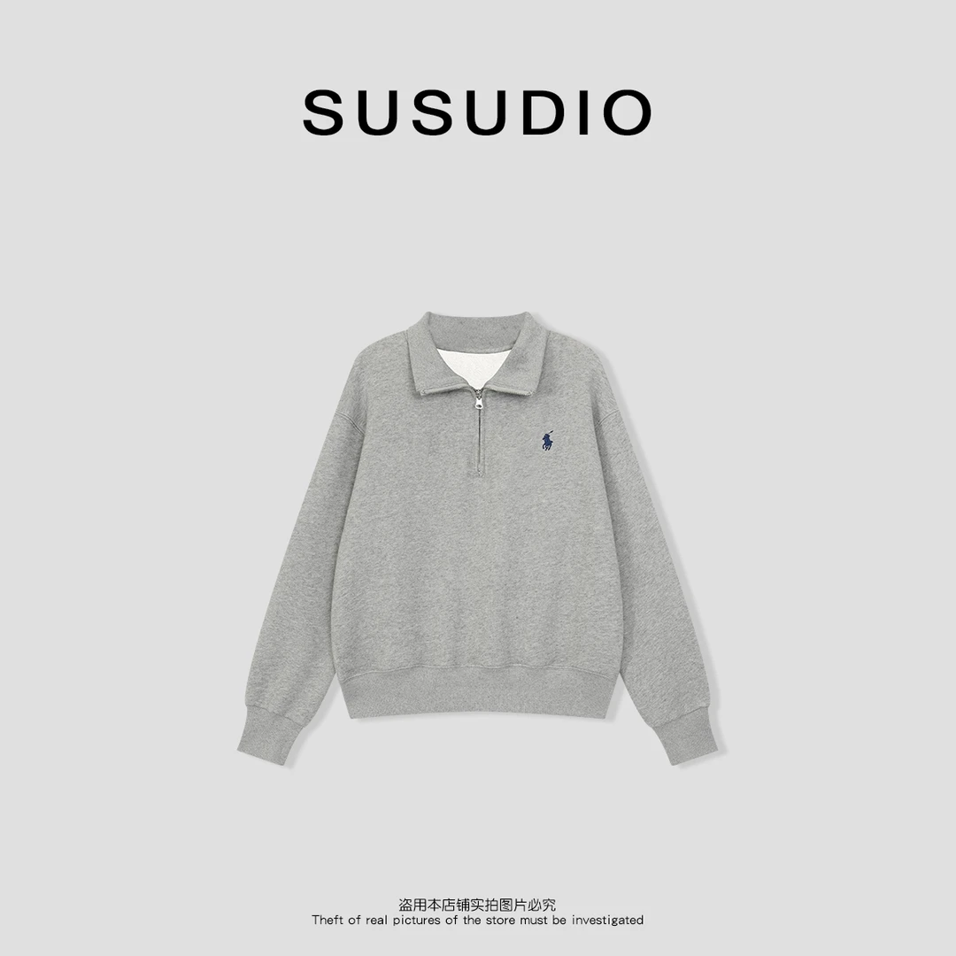 SUSUDIO③ 随性拿捏 半拉链刺绣百搭慵懒polo卫衣60012