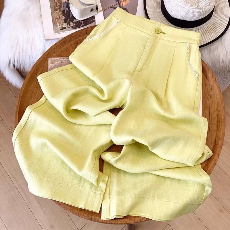 高级感休闲阔腿裤女夏季2025新款高腰显瘦小个子直筒裤子