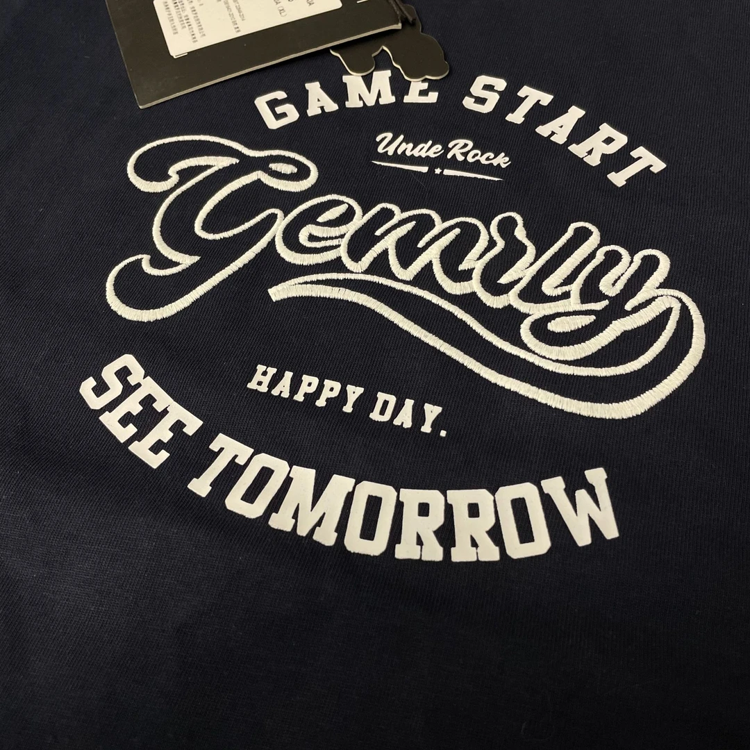 T586重磅三重工艺13万针立体刺绣小领口日系男女同款T恤