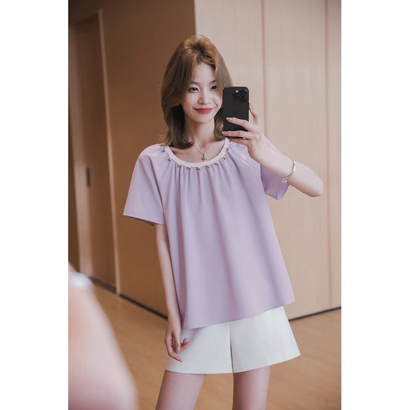 【季末折扣】小谷粒香榭衬衫斜纹锦柔软舒适泡泡袖上衣