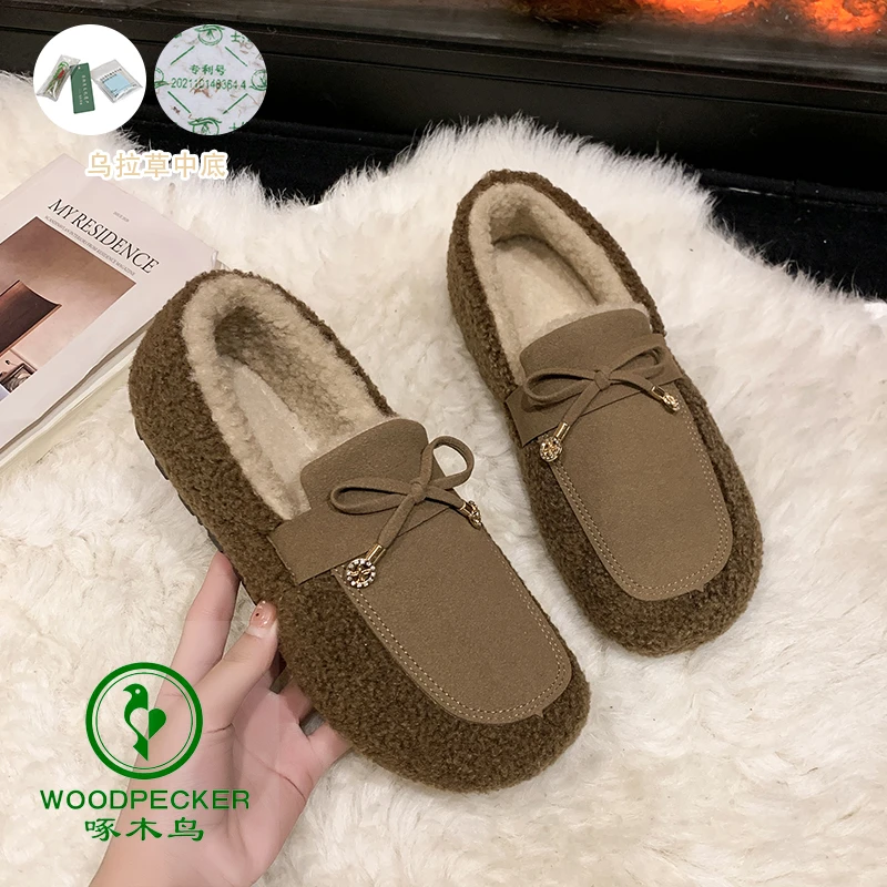 woodpecker/啄木鸟冬季新款加绒保暖女加厚平底孕妇防滑时尚棉鞋