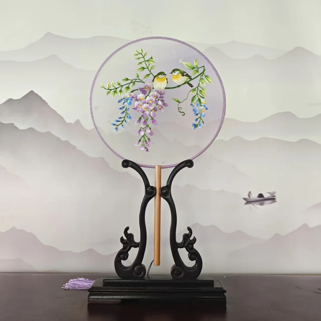 189号紫球花刺绣团扇 苏绣纯手绣团扇