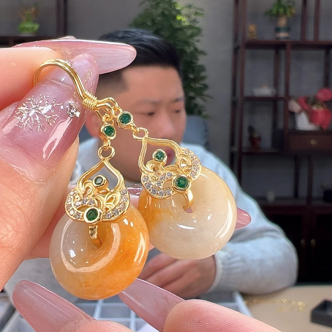 翡翠耳饰银S925镶嵌耳环69