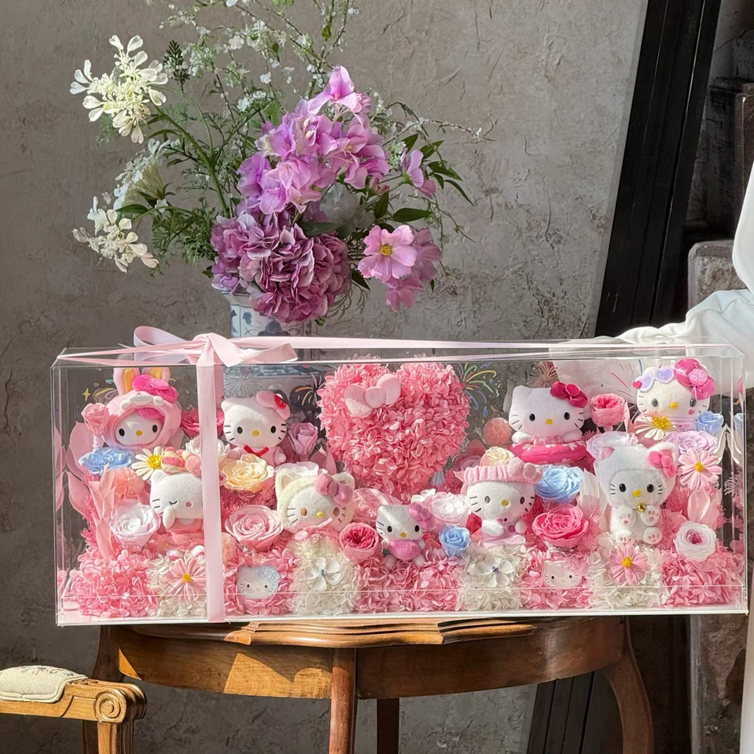 网红hellokitty永生花亚克力礼盒摆件生日表白求婚送女友闺蜜礼物