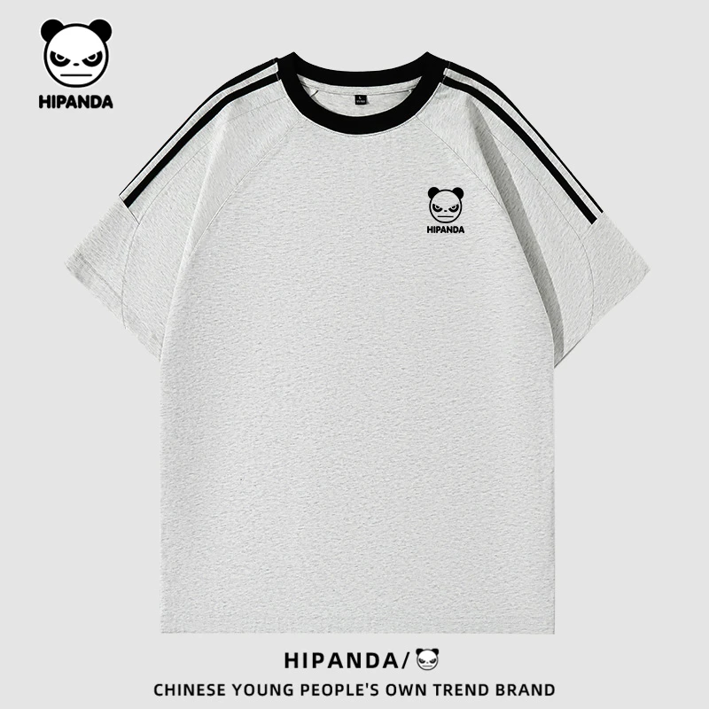 HiPanda男士重磅纯棉短袖2025夏季新款套头衫百搭印花双杠情侣T恤
