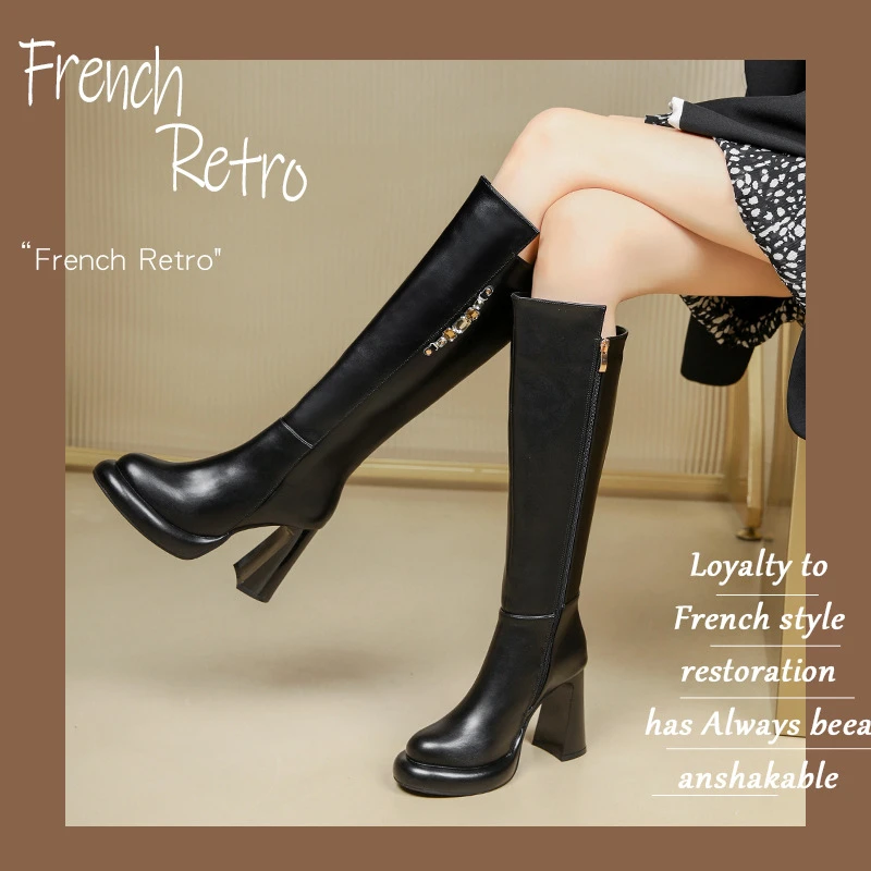 2025新款女靴真皮大码过膝女靴高跟百搭长筒靴显瘦骑士靴高筒靴子