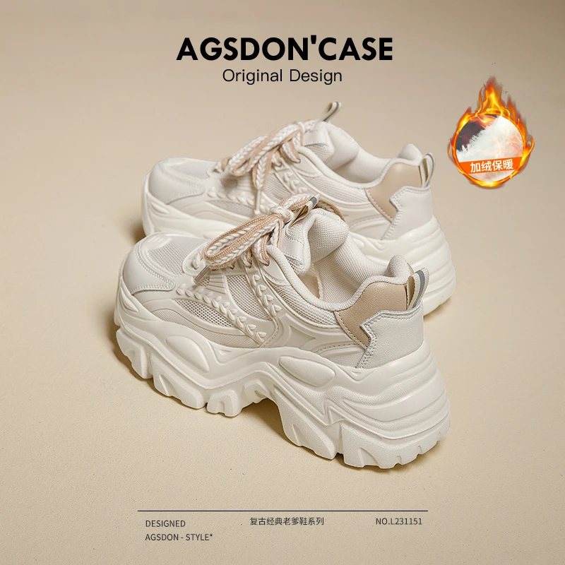 奥古狮登老爹鞋女2025新款秋季加绒运动厚底增高小白百搭女鞋子爆
