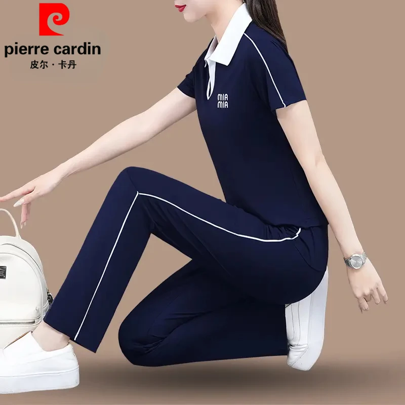 皮尔卡丹翻领短袖运动套装女夏季时尚显瘦洋气时髦休闲减龄两件套