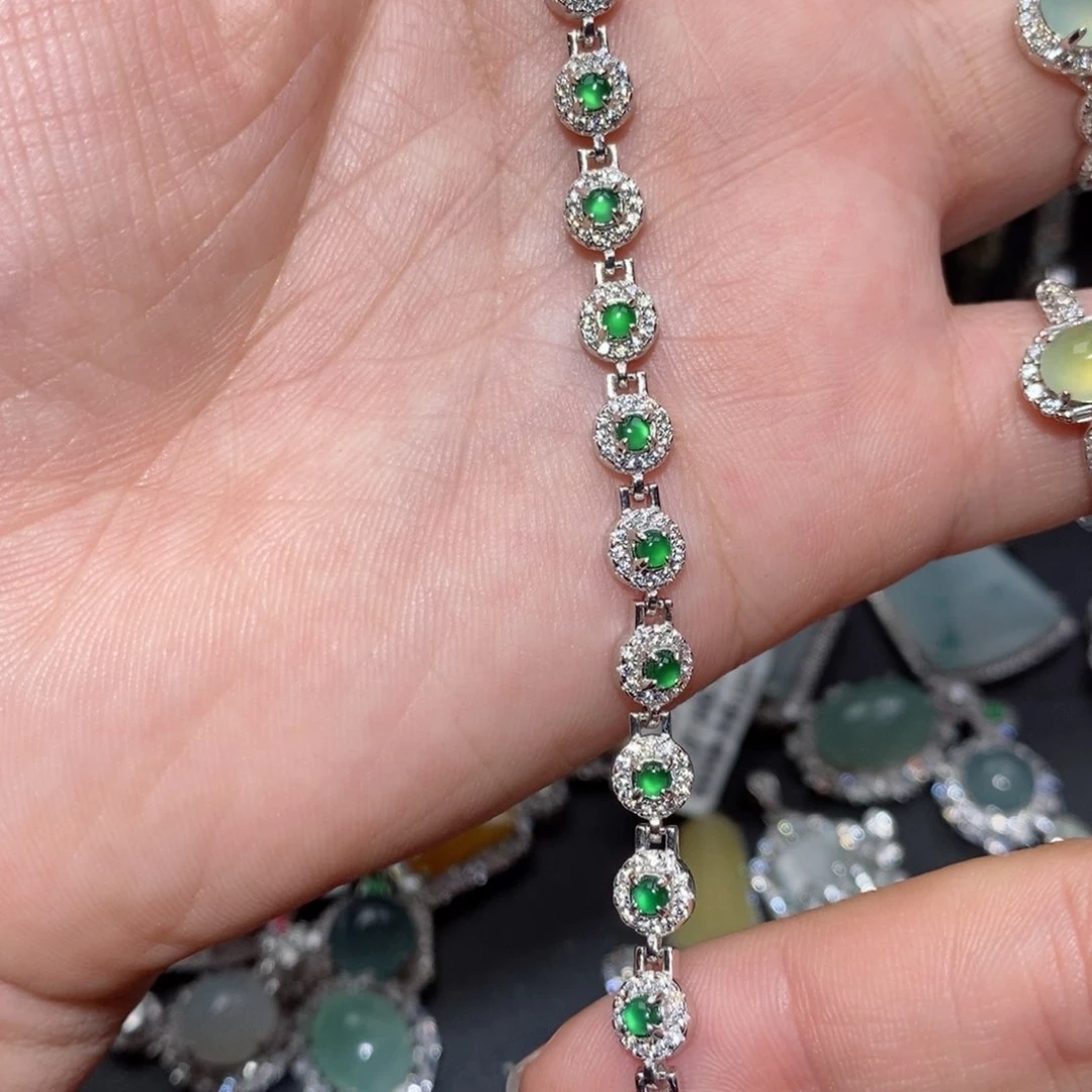 翡翠手链银S925镶嵌j ji o