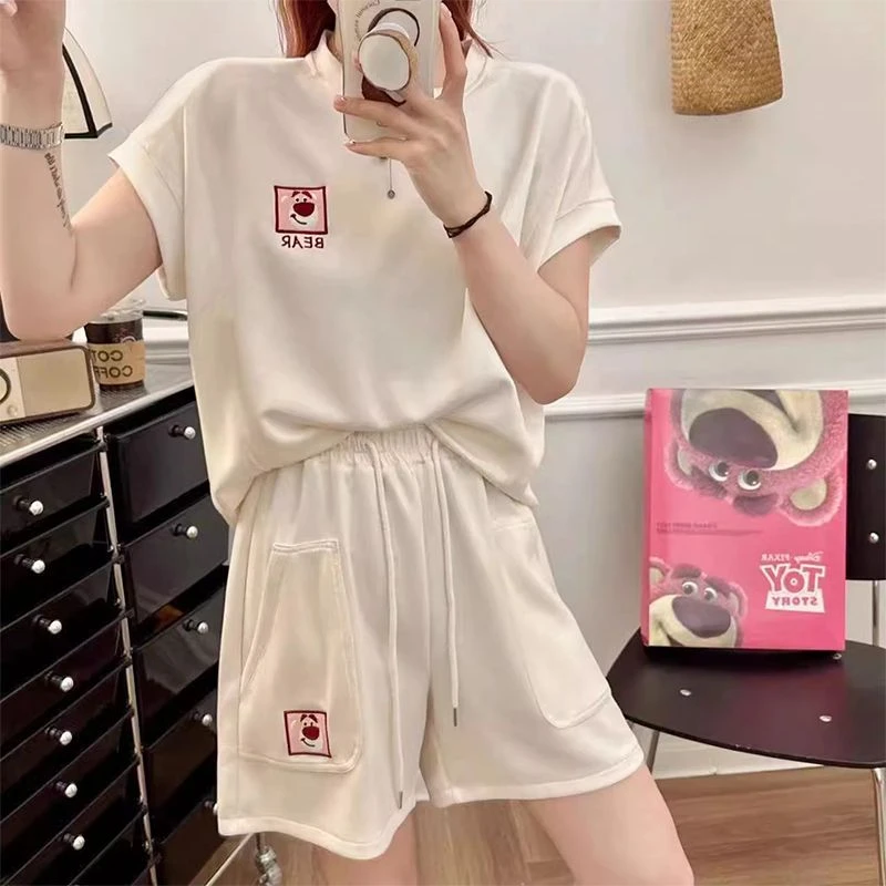 2025夏季新款时尚休闲套装女韩版宽松小熊刺绣短袖短裤潮流两件套