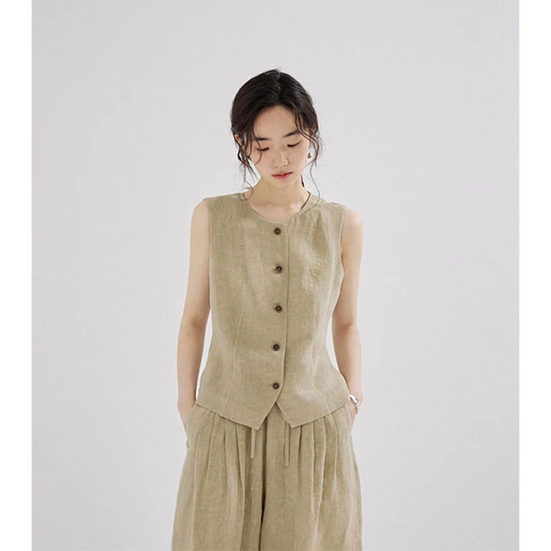 老钱风复古气质套装2025年新款通勤圆领马甲背心上衣阔腿裤两件套