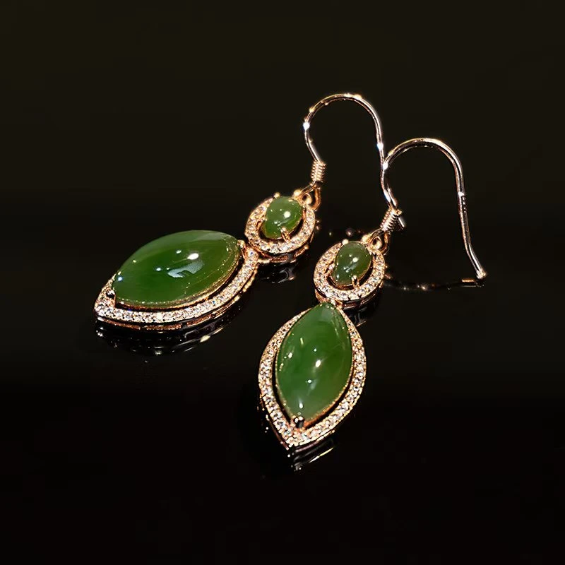 【园家人专属】和田玉碧玉马眼耳环