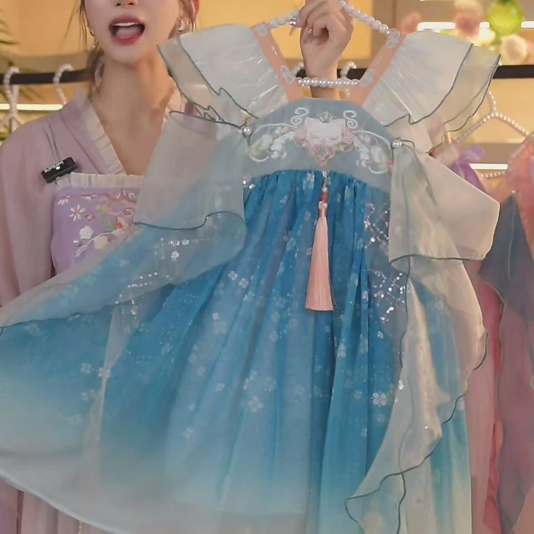 W【小狐仙】2025新款女童国风仙气中国风夏季休闲汉服裙2536