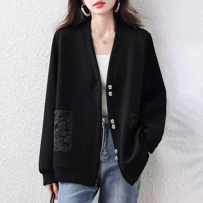 2026春季新款爆黑色开衫外套大码女装胖mm欧货独特超好看夹克上衣