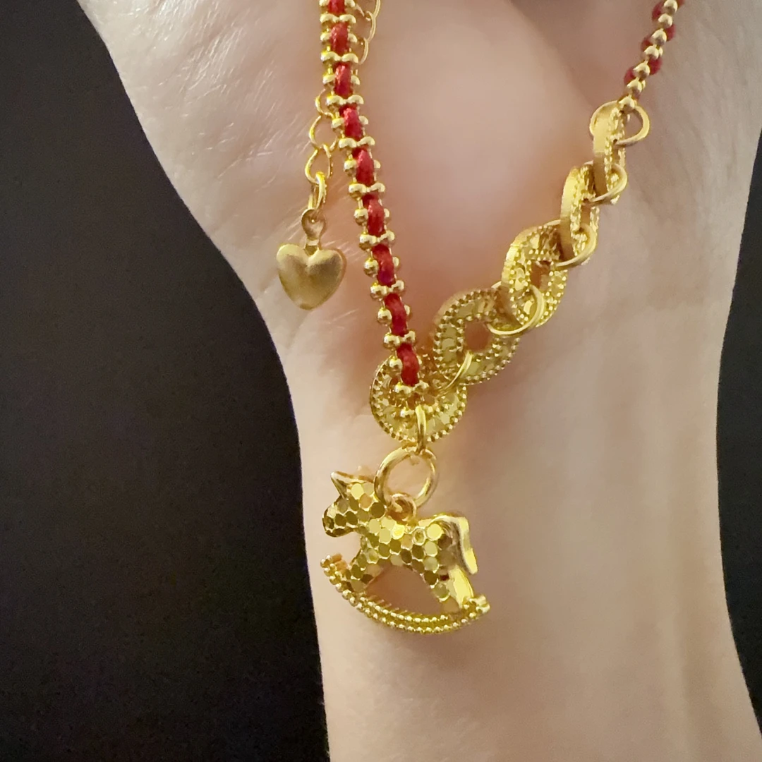 合金手链 金店同款碎冰冰五帝钱小木马红绳手链马生肖本命年轻奢