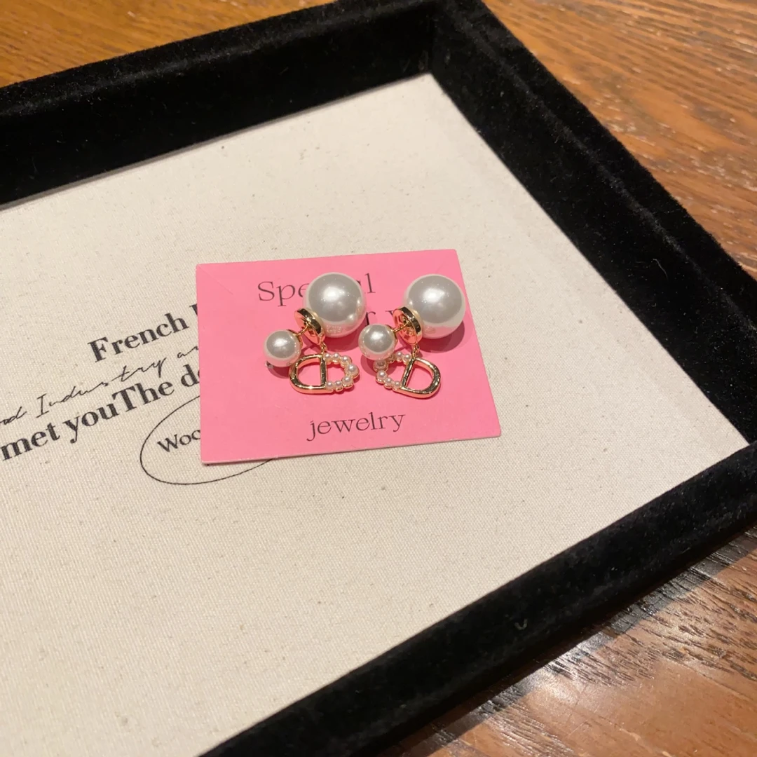 铜合金仿珍珠项链 法式复古字母珍珠耳环轻奢高级感气质耳钉