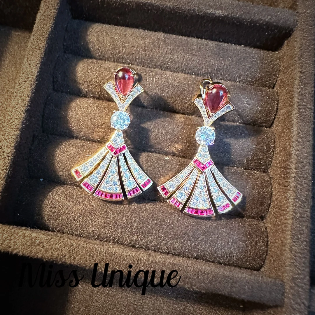 S6075外贸粉色裙子扇子耳环