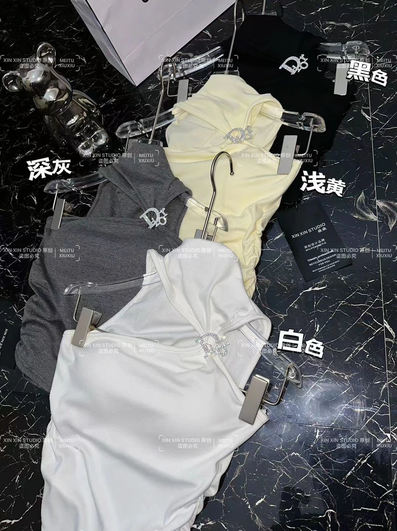 古奈家带胸垫挖空带胸针背心显瘦网红修身百搭设计感打底