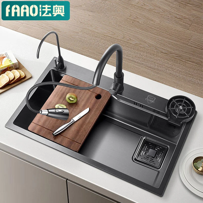 纳米黑色水槽304不锈钢洗碗槽淘菜家用台下盆厨房大单槽洗菜盆