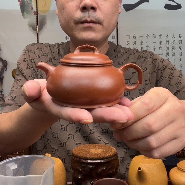 紫砂原矿紫砂壶原矿朱泥全手工八喜潘壶200毫升