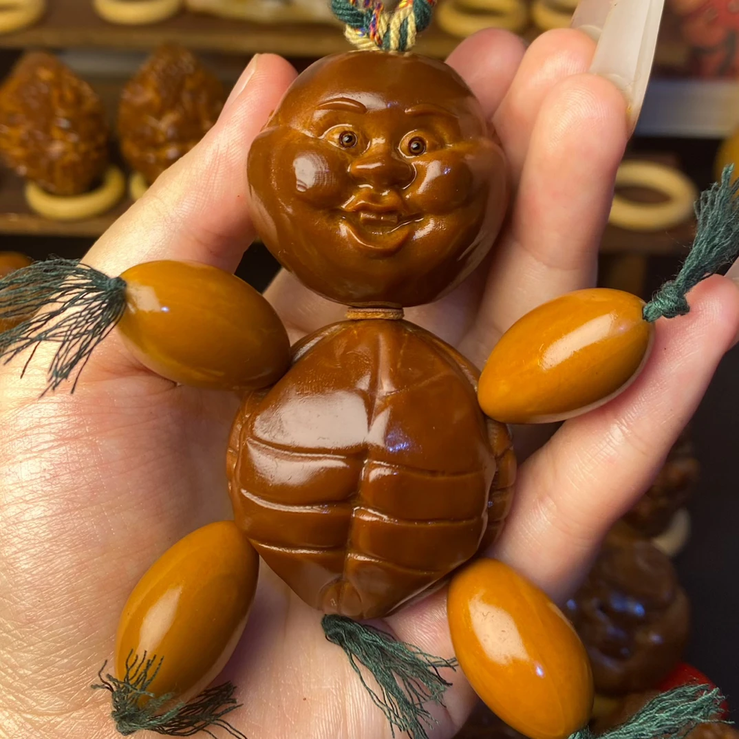 大橄榄核雕刻小人手把件文玩富贵人生忍者神龟橄榄核龟仙人手把件