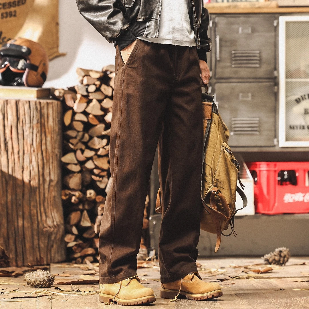 美式复古直筒休闲裤男士2025秋季新款潮牌简约宽松纯棉工装长裤子