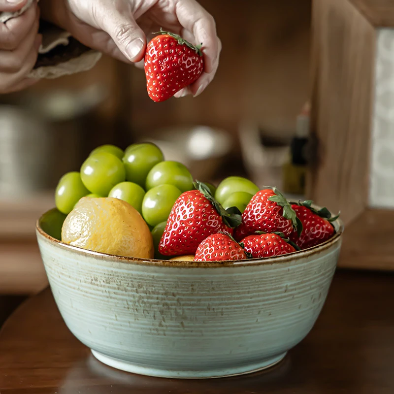 复古环纹陶瓷大碗家用餐具大号菜碗水果盆水煮鱼大碗大容量汤碗